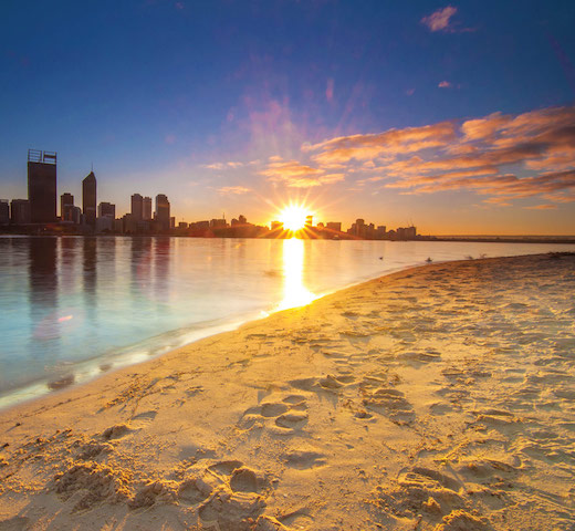 Western-Australia---Golden-Sunrise-View-of-Perth-Skyline-from-Swan-River