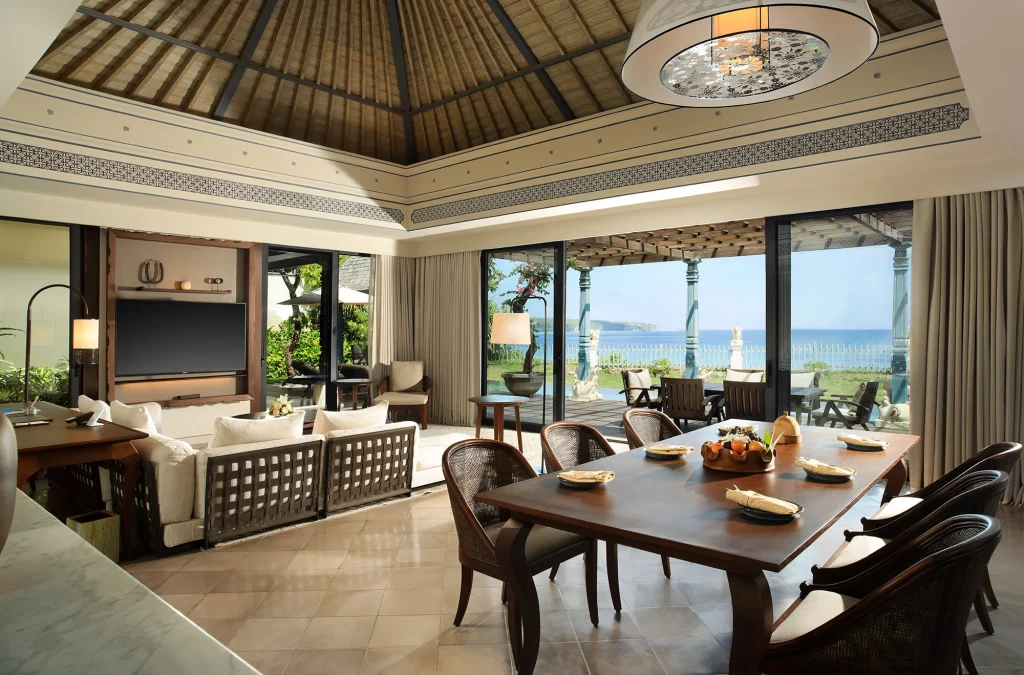 Two Bedroom Ocean Villa living room with ocean views at Jumeirah Bali